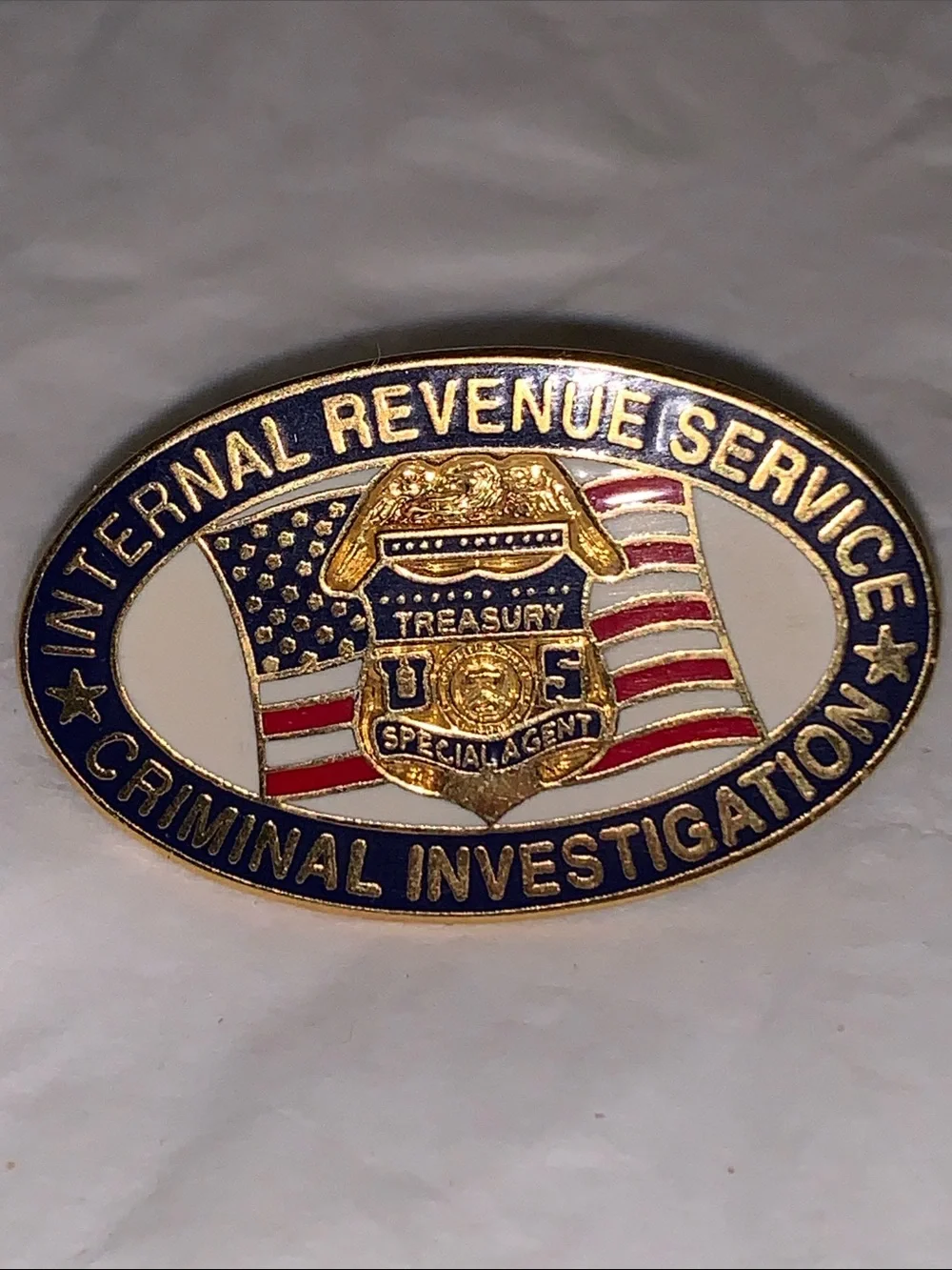 Internal Revenue Service Criminal Investigation Gold & Blue Oval Badge Pin